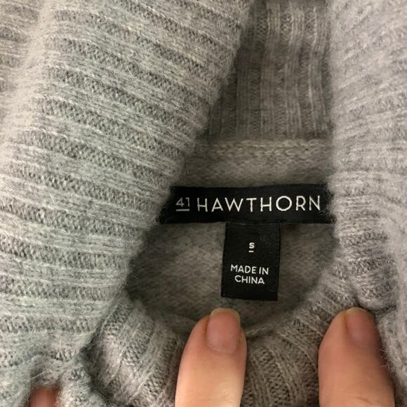 41 HAWTHORNE Sweater Porella Small Gray Cashmere Ribbed Turtle Neck High Low Hem - Picture 9 of 12